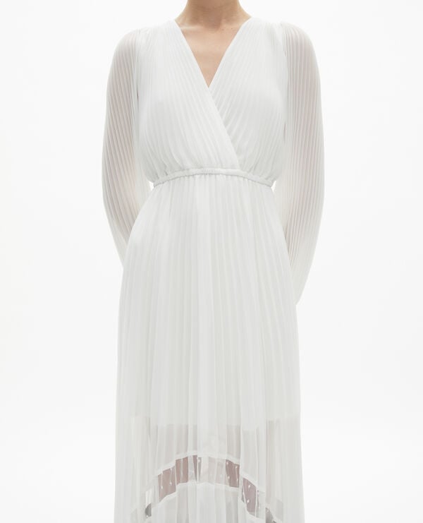 The Kooples FEMME ECRU robe longue plissée avec plumetis écrue