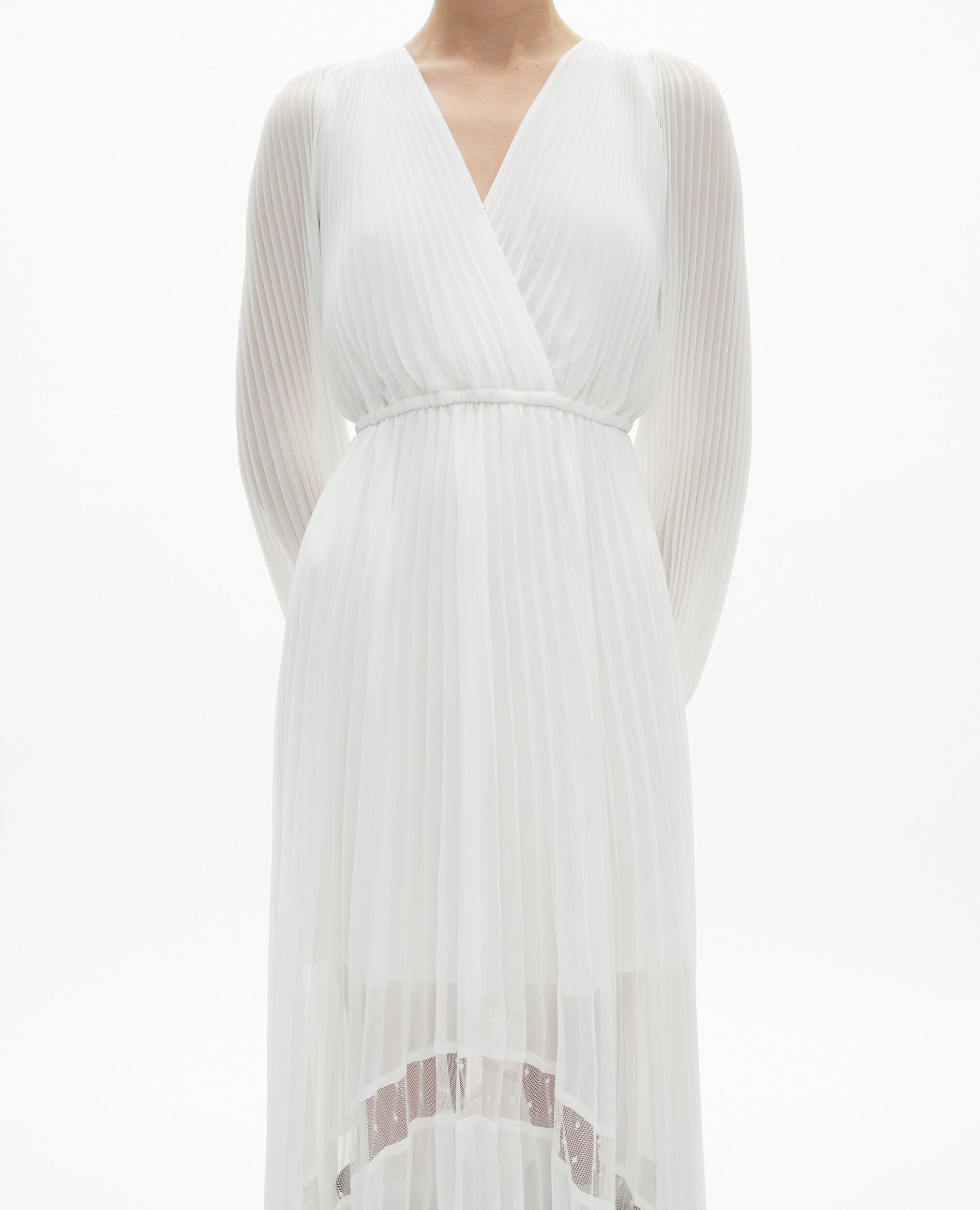 Robe longue plissée avec plumetis écrue, ECRU, hi-res image number null