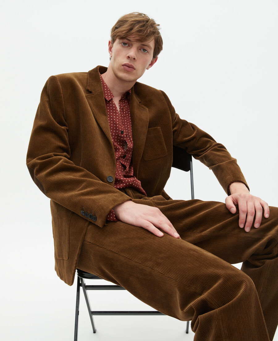 The Kooples HOMME CARAMEL veste de costume en velours côtelé marron