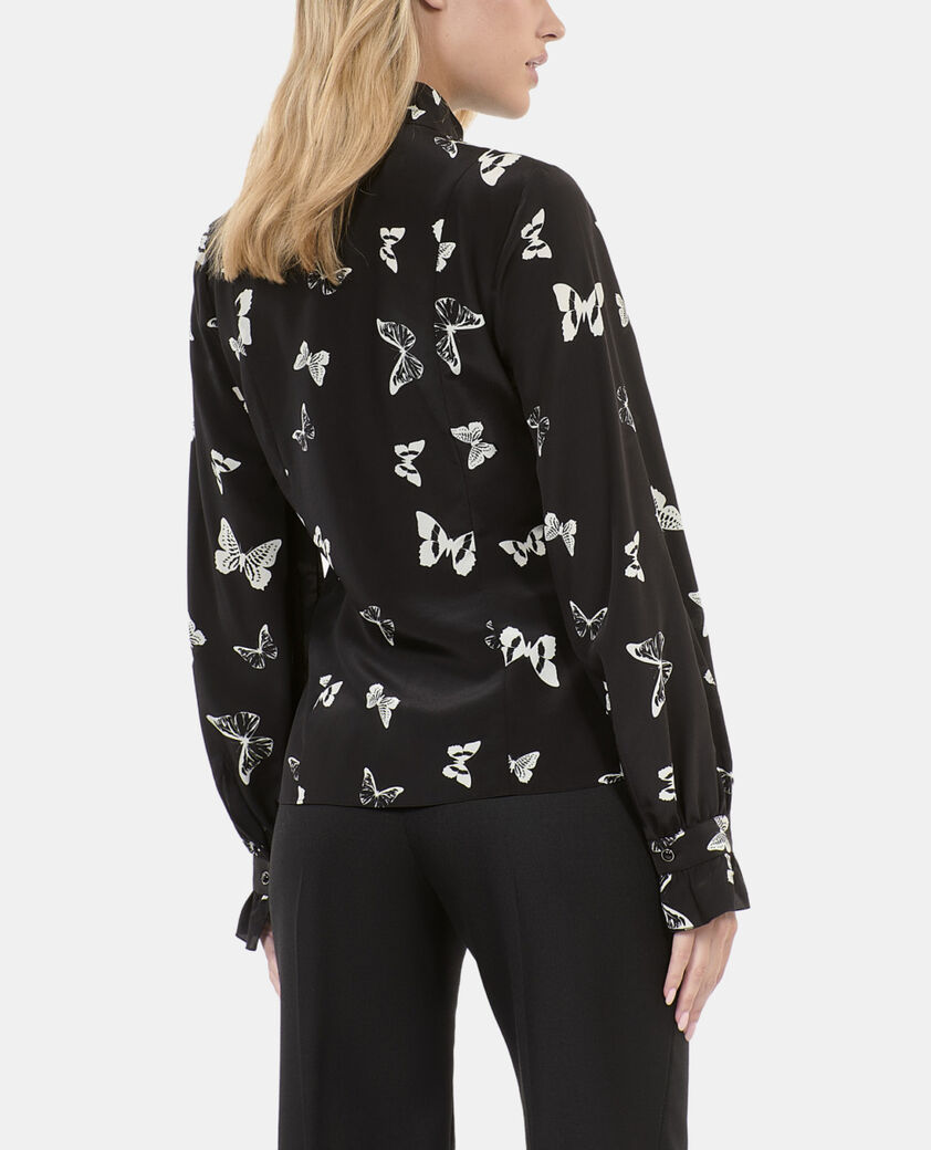 The Kooples MUJER BLACK WHITE camisa seda estampada mariposas