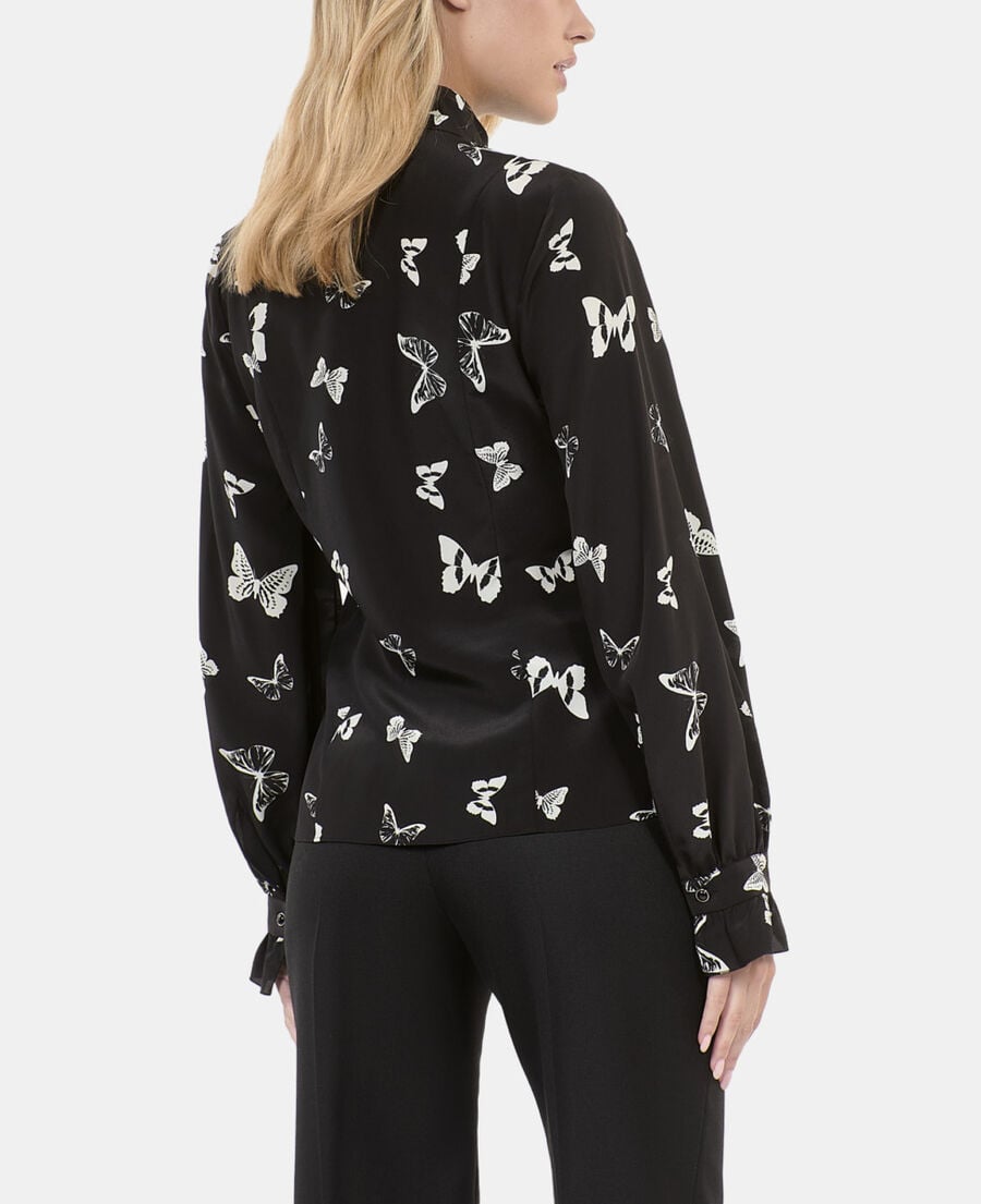 The Kooples WOMEN BLACK WHITE butterfly print silk shirt