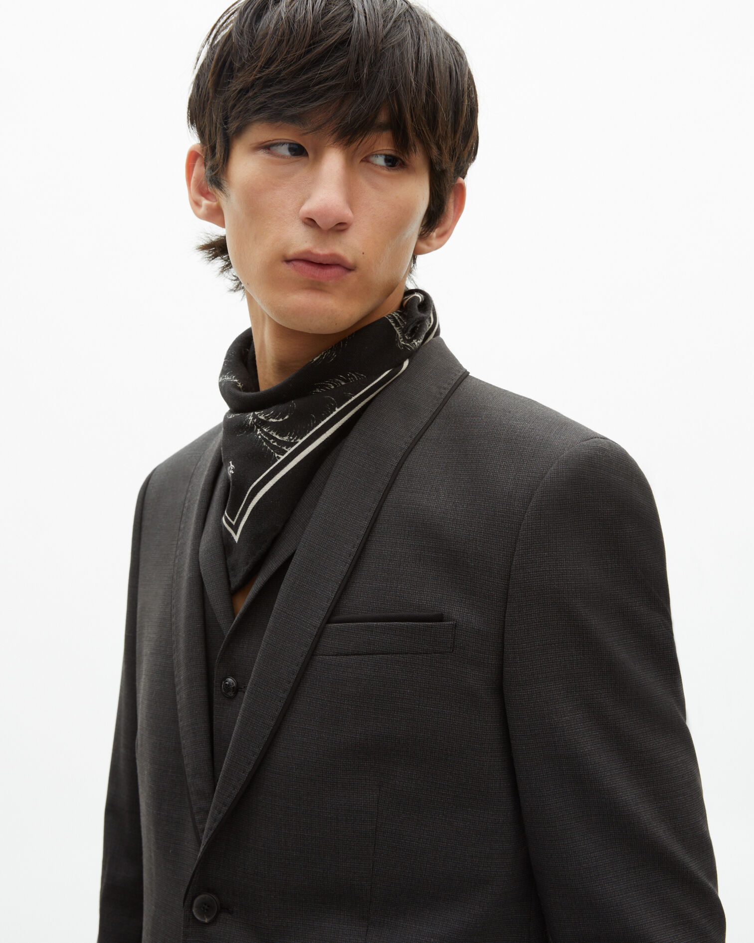Black micro check wool blend suit jacket, BLACK GREY, hi-res image number null