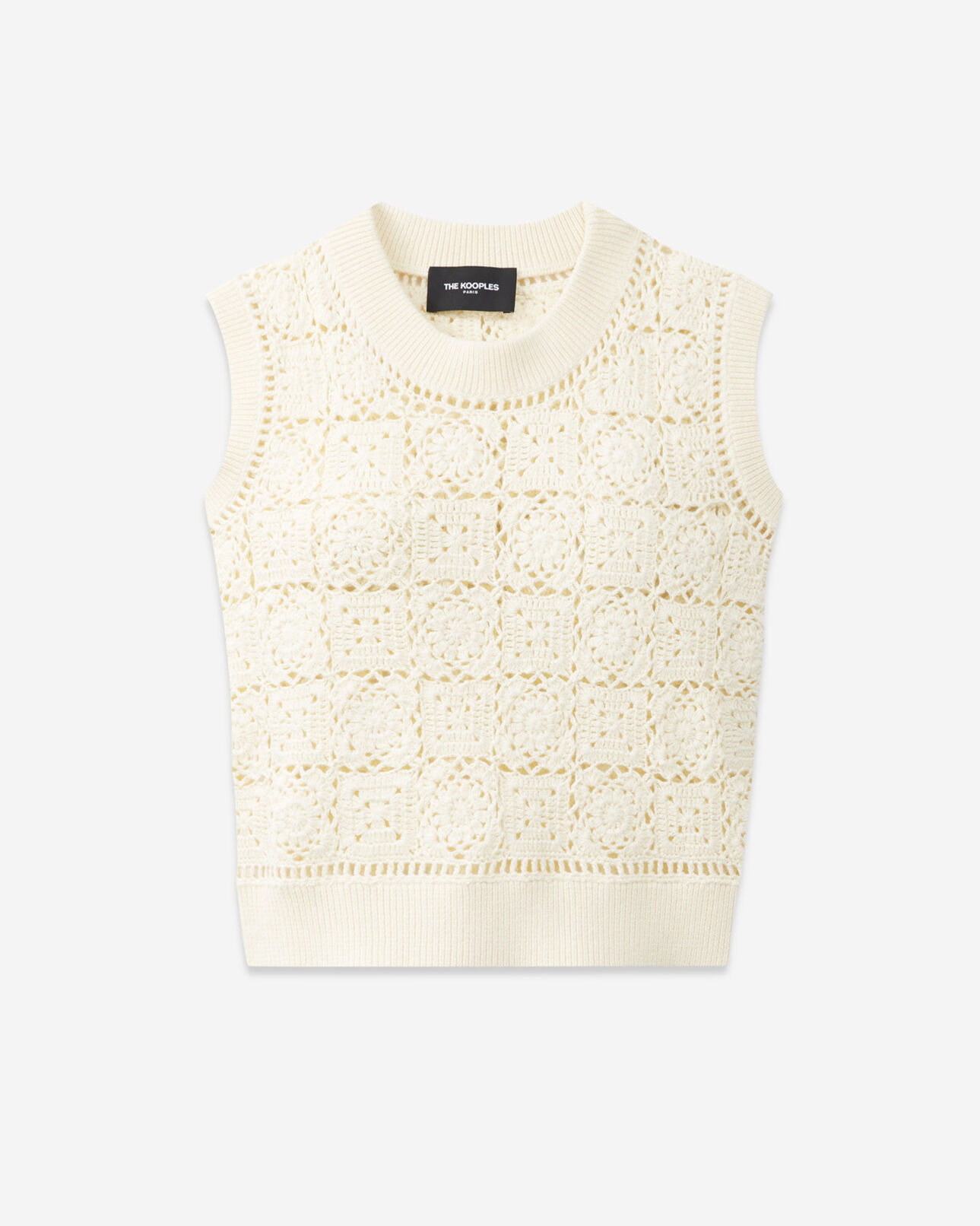 The Kooples FEMME ECRU pull coton écru sans manches effet crochet