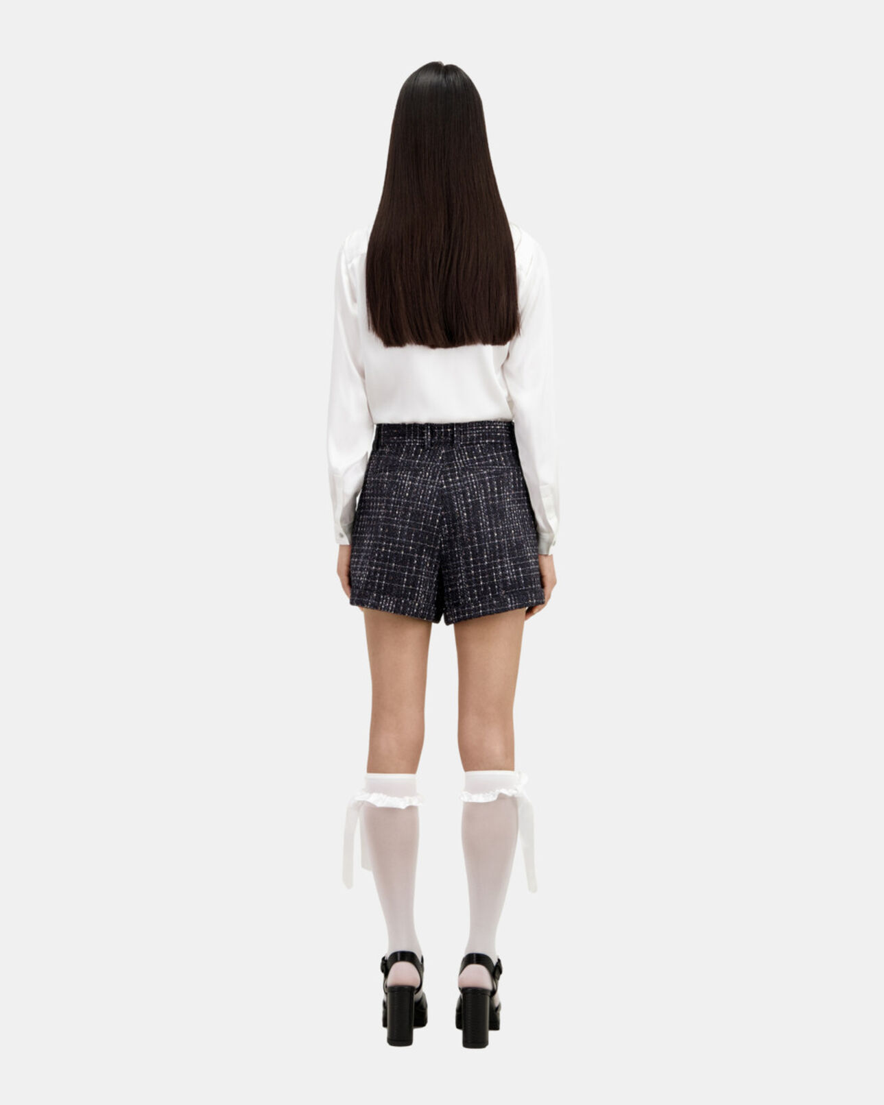 The Kooples FEMME BLACK WHITE short en tweed noir et blanc