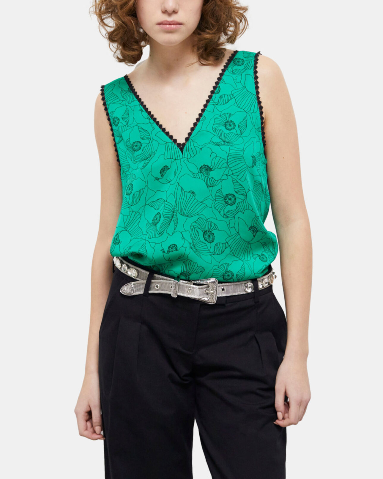 The Kooples FEMME GREEN top imprimé avec détails en dentelle