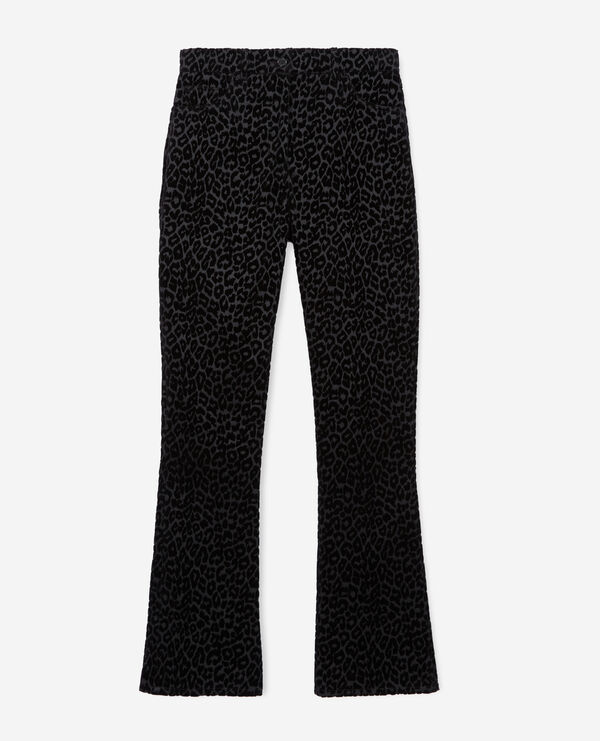 black velvet suit pants with leopard print
