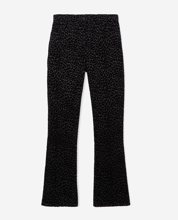 pantalon de costume en velours léopard noir