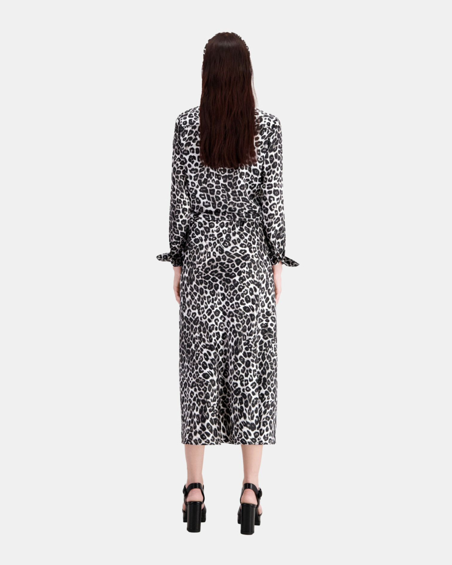 Long printed silk skirt, BLACK WHITE LEOPARD, hi-res image number null