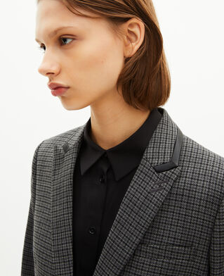 The Kooples WOMEN BLACK tailored jacket in black and grey fleece