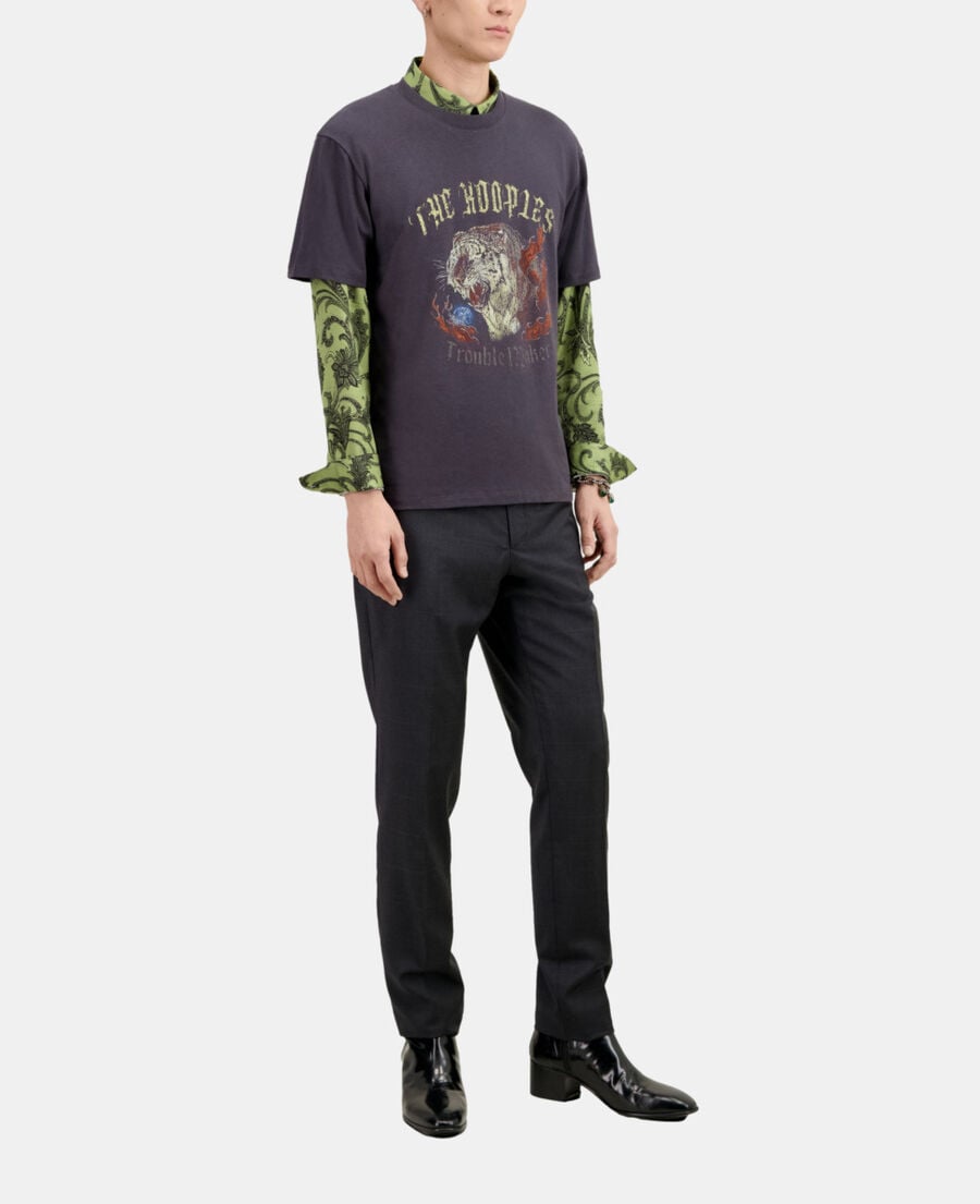 The Kooples H CARBONE carbon grey t-shirt with fire tiger screen print