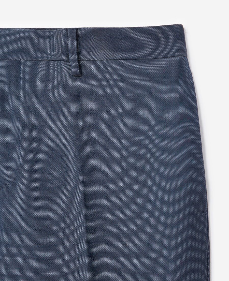 textured wool blue suit trousers