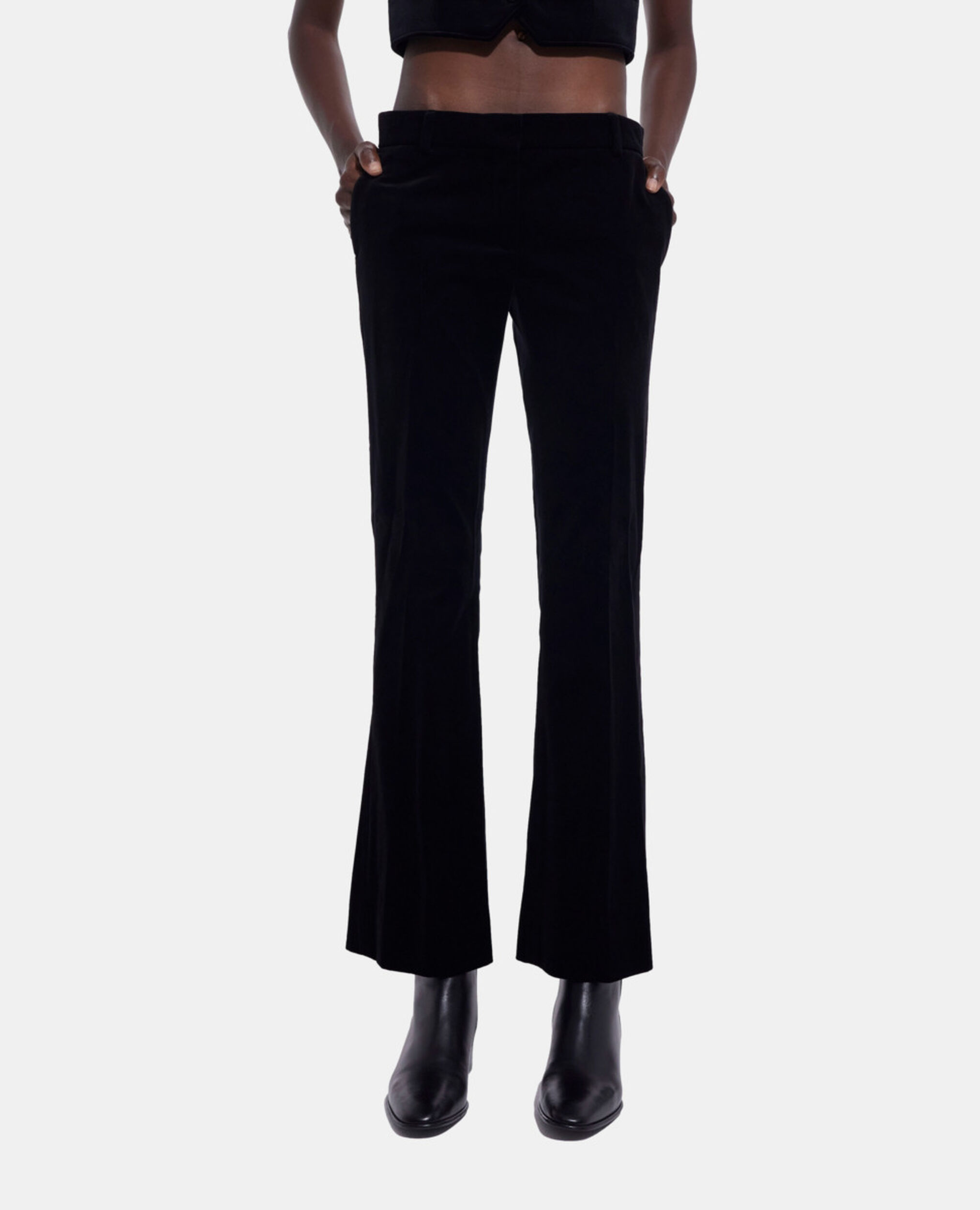 Black velvet flared suit pants, BLACK, hi-res image number null