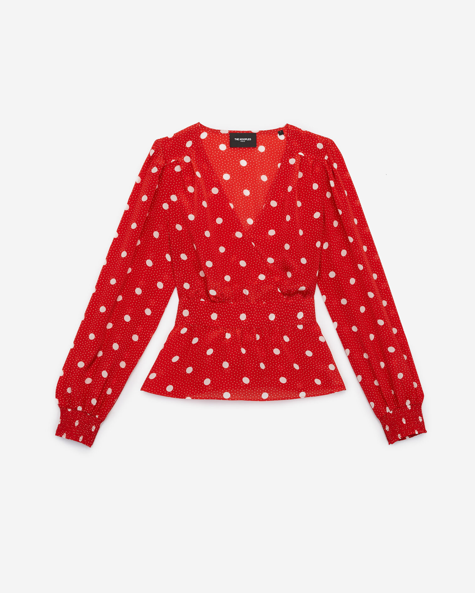 Top rouge imprimé pois écru à smocks, RED / ECRU, hi-res image number null