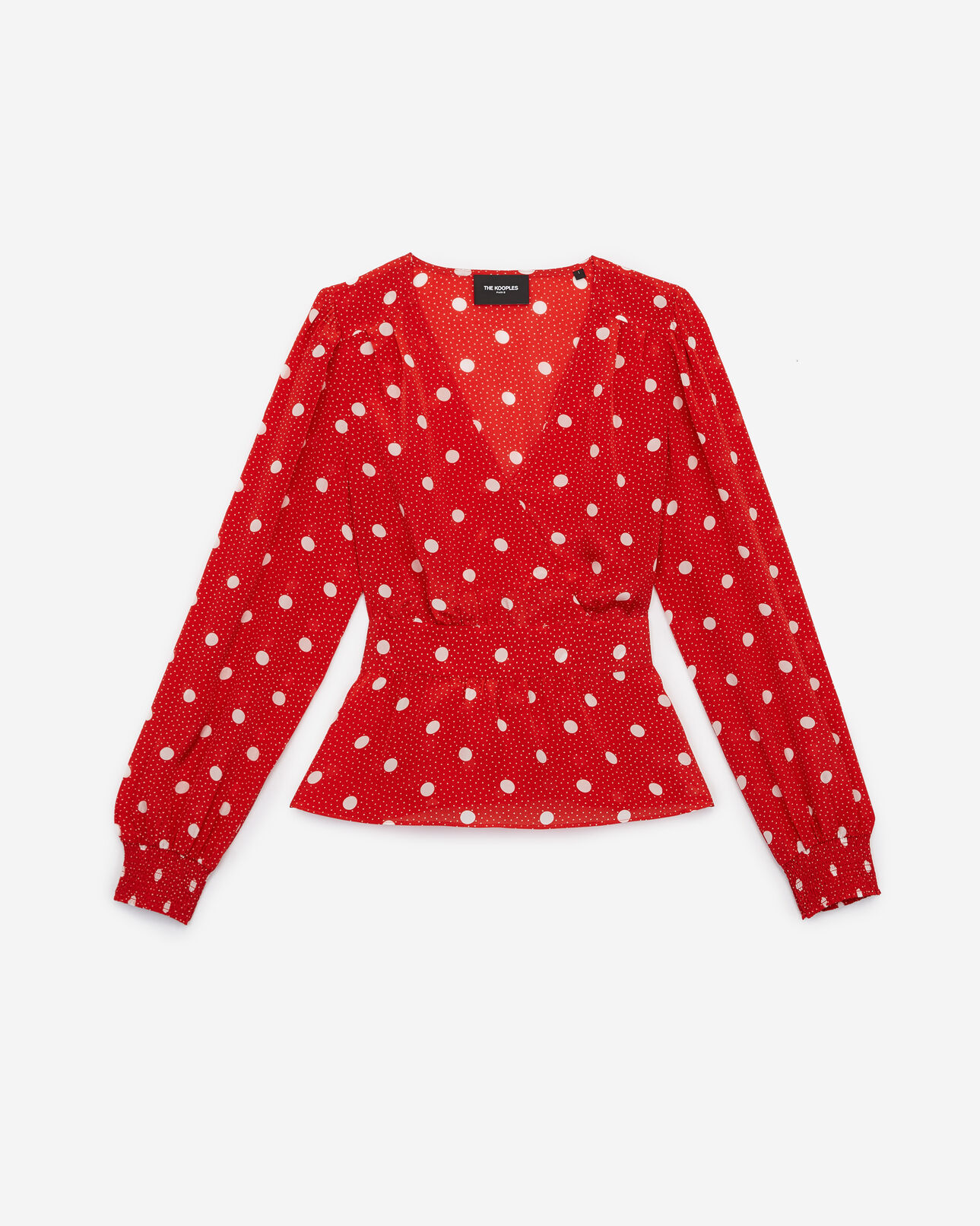The Kooples FEMME RED / ECRU top rouge imprimé pois écru à smocks