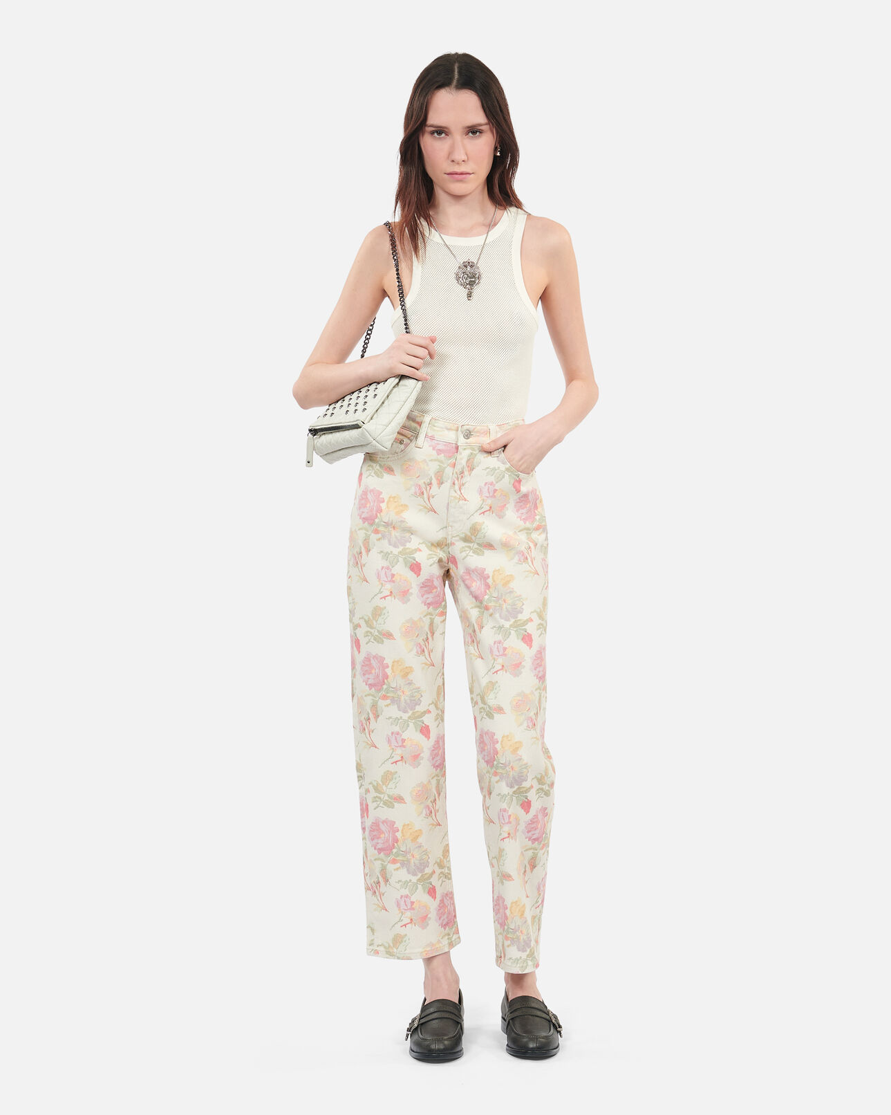 The Kooples FEMME ECRU jean boyfriend imprimé fleuri