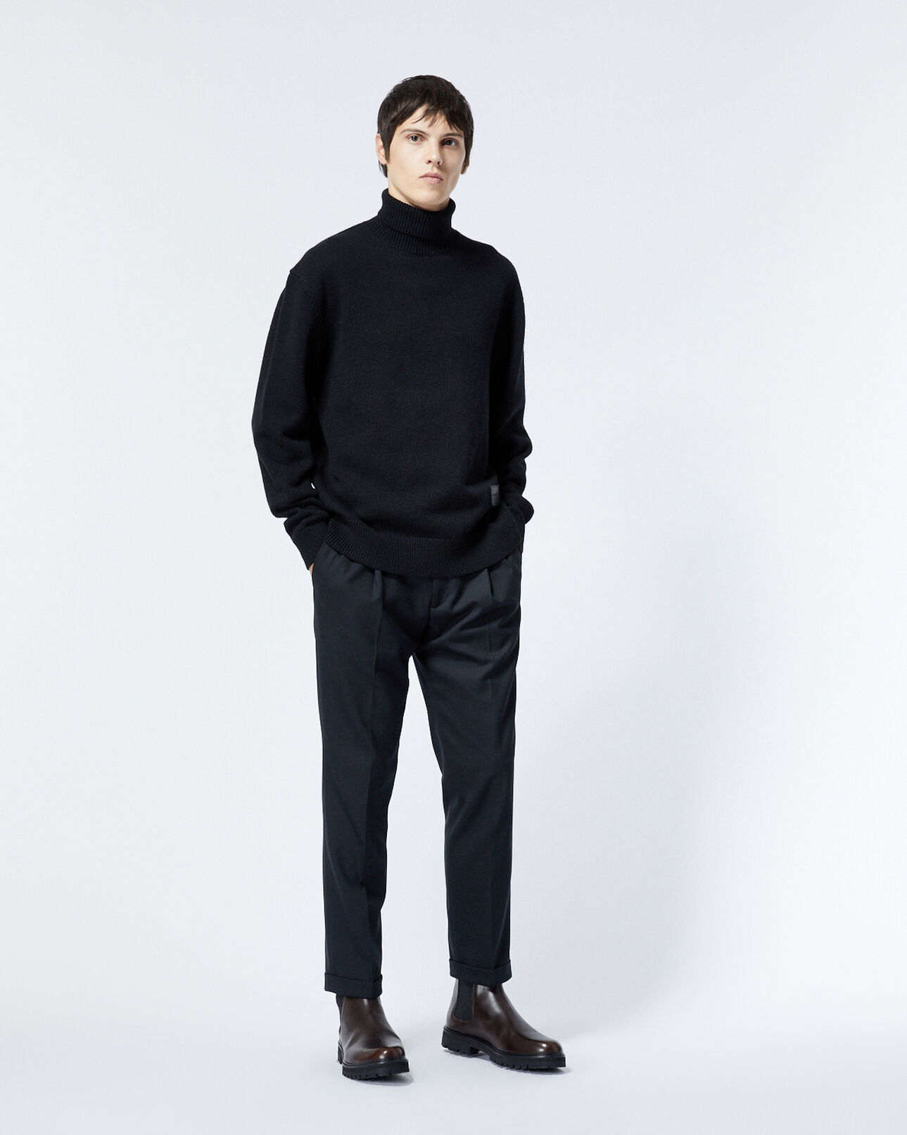 The Kooples HOMME BLACK pull laine noir à col roulé et étiquette