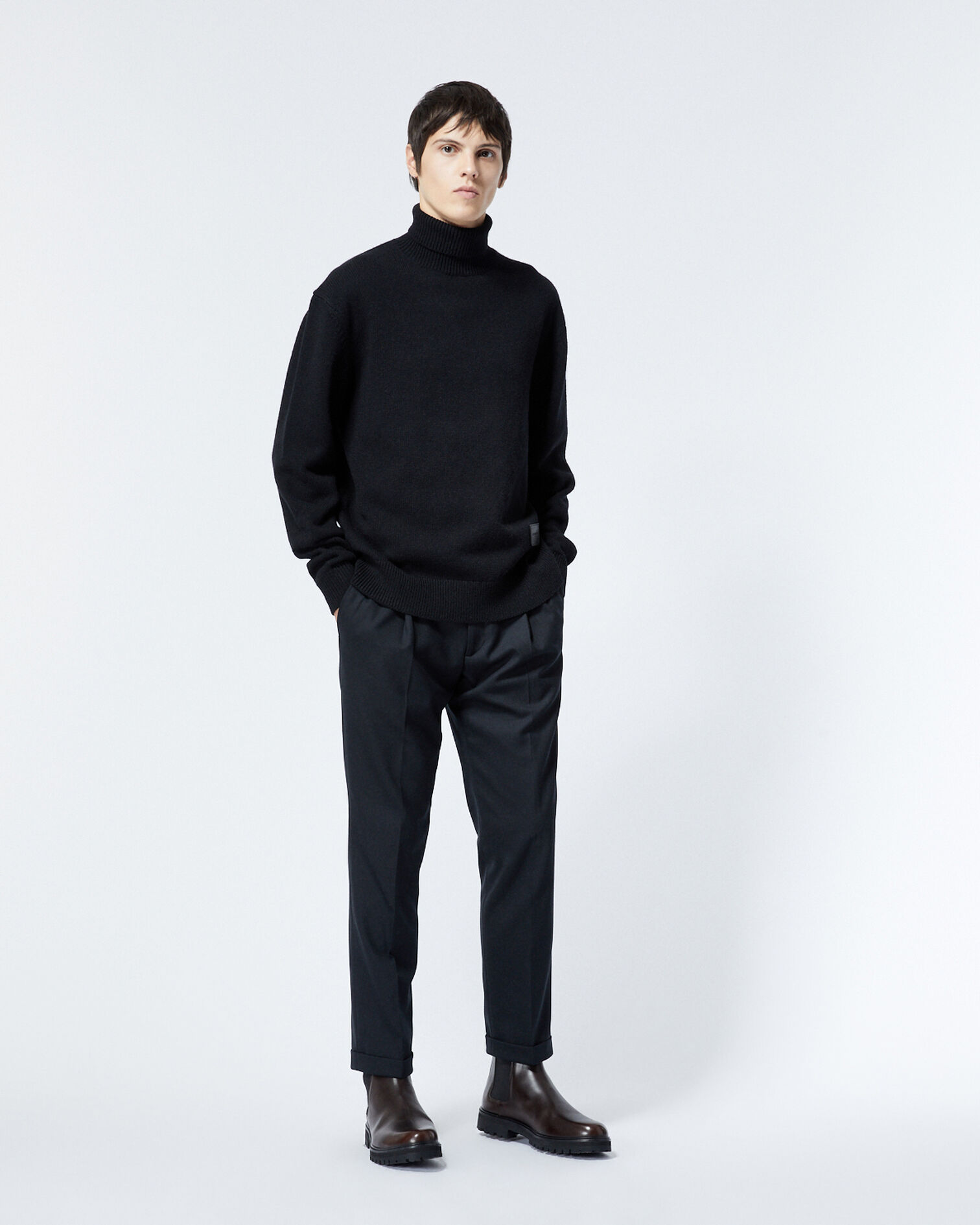 Pull laine noir à col roulé et étiquette, BLACK, hi-res image number null