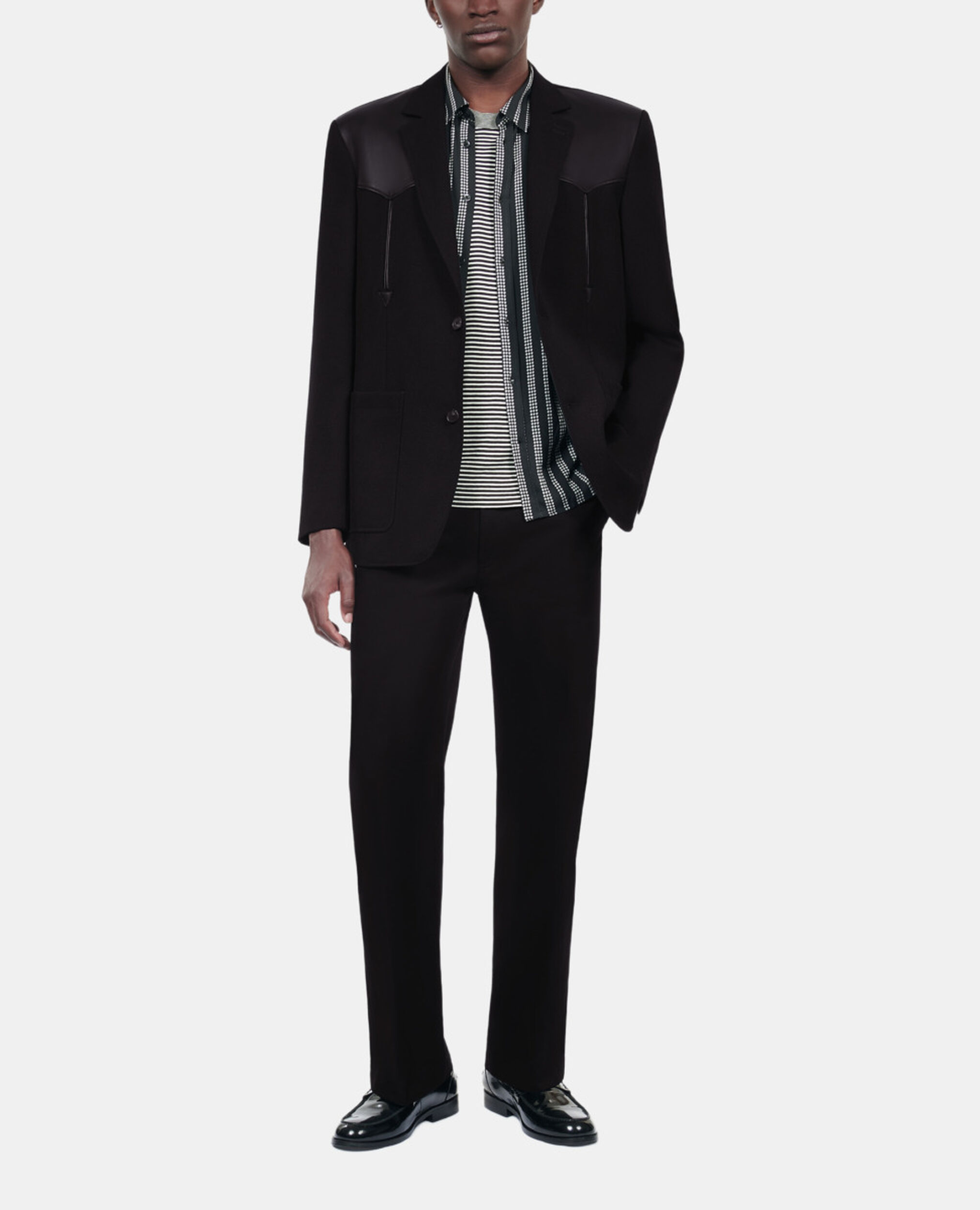 Black wool jacket with lambskin details, BLACK, hi-res image number null