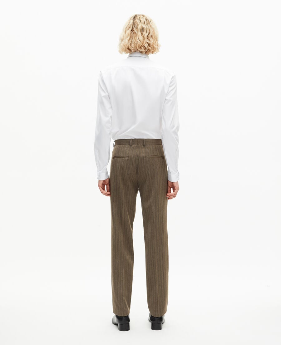 The Kooples HOMME LIGHT BROWN pantalon de costume droit &agrave; rayures marron