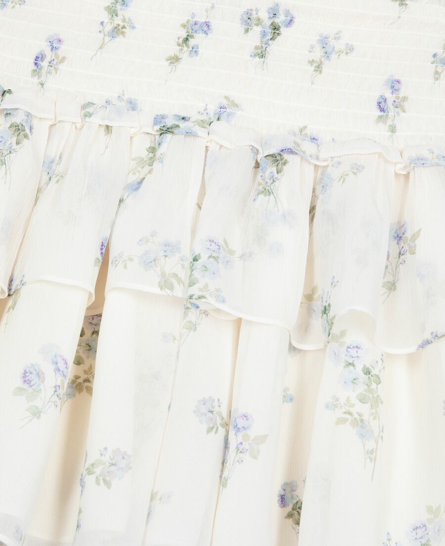 The Kooples FEMME WHITE / SKY BLUE jupe courte à volants imprimé fleuri blanc