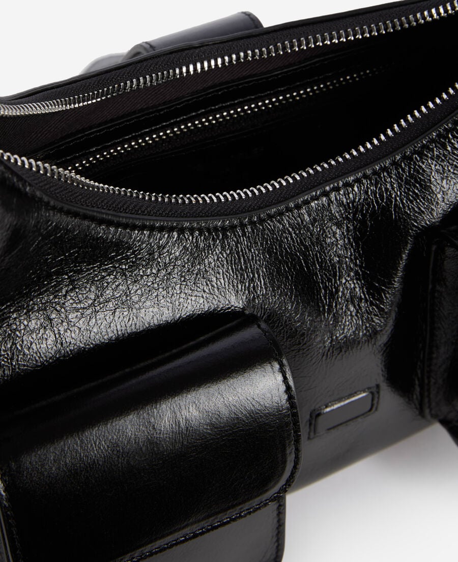 The Kooples F BLACK amelia bag in black cracked leather