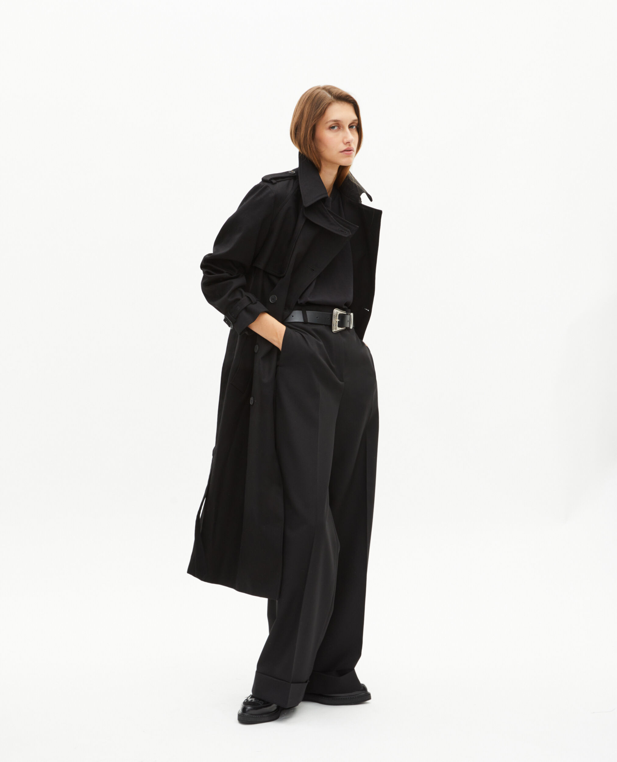 Black trench coat, BLACK, hi-res image number null