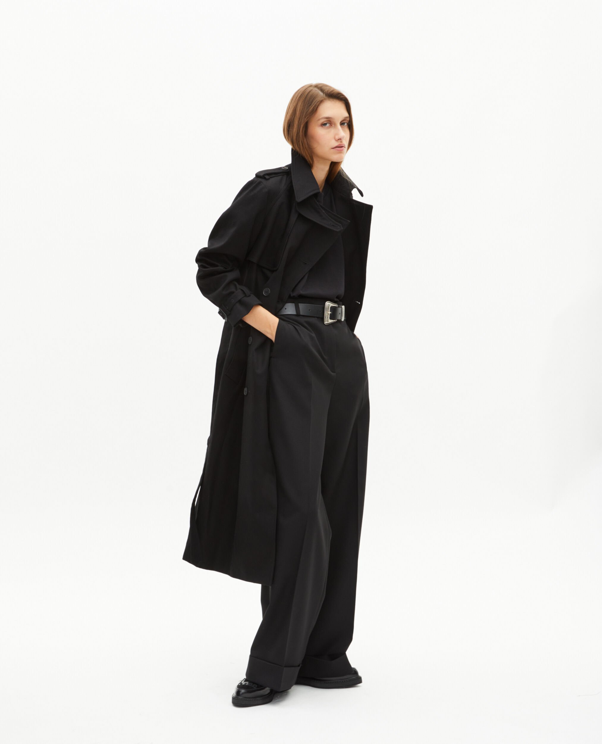 Black trench coat, BLACK, hi-res image number null