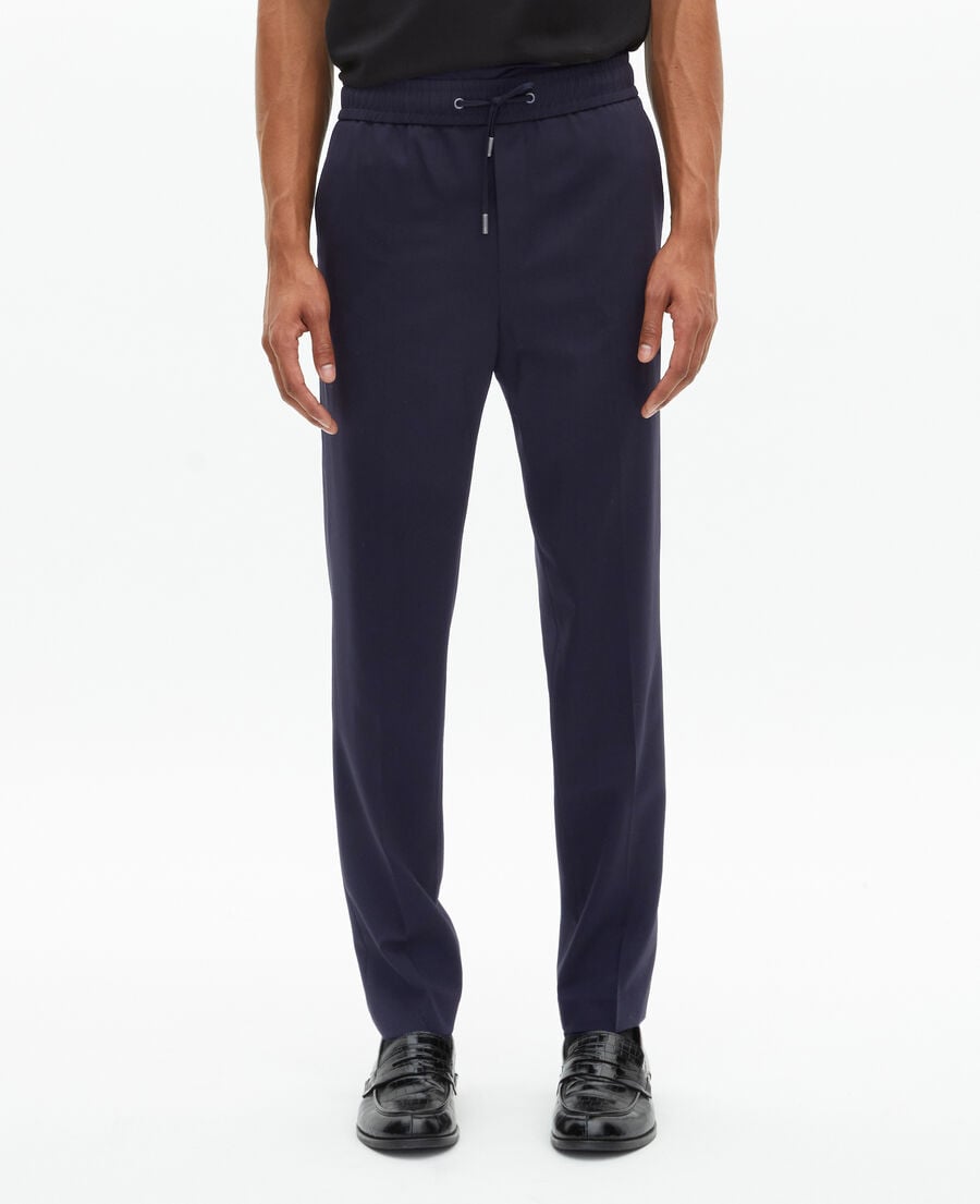 The Kooples HOMME NAVY pantalon &eacute;lastiqu&eacute; droit en laine marine