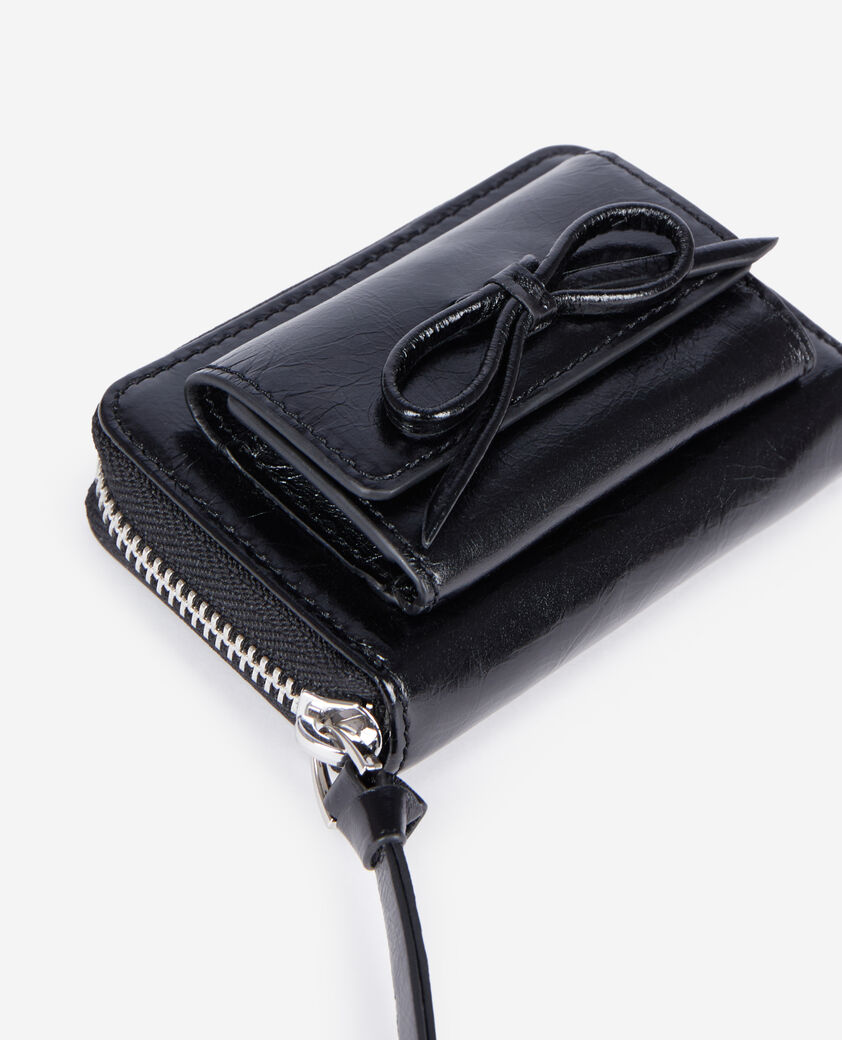 The Kooples FEMME BLACK porte-monnaie amelia en cuir craquel&eacute; noir