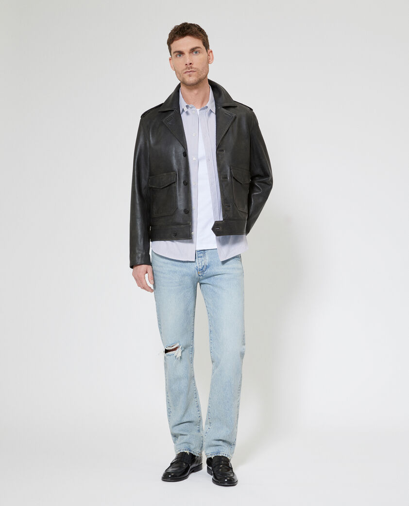 The Kooples HOMME BLACK blouson boutonn&eacute; en cuir noir