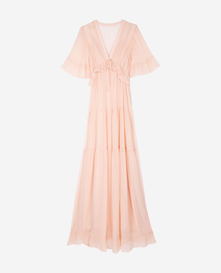 The Kooples WOMEN NUDE POUDRE long ruffled peach dress