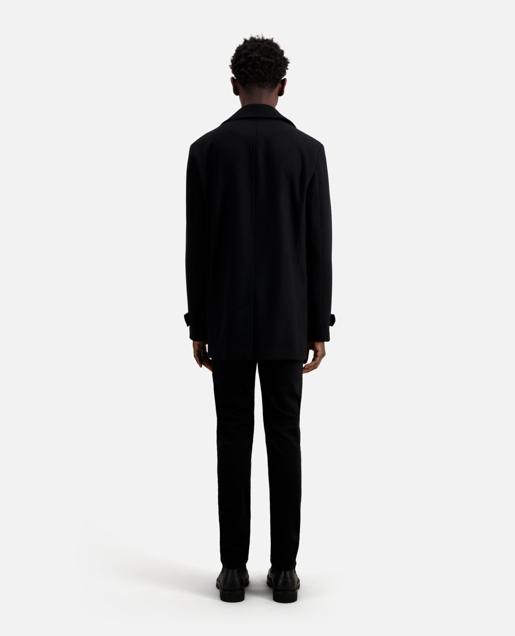 Wool-blend mid-length black pea coat, BLACK, hi-res image number null