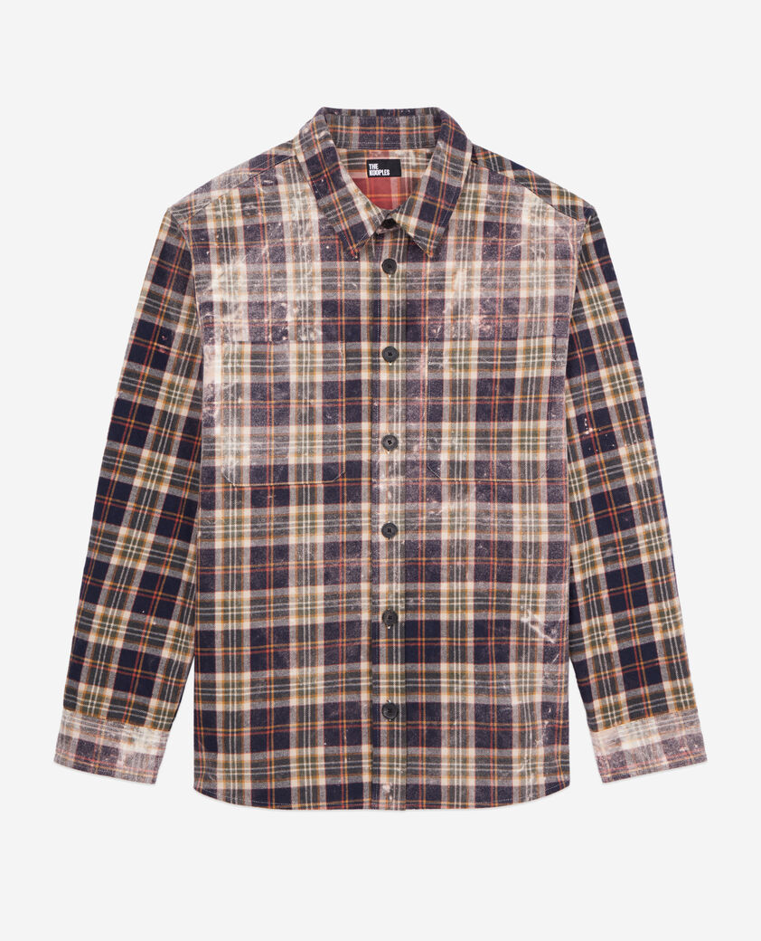 The Kooples HOMME MIDDLE GREY ECRU chemise à carreaux bleus et beige