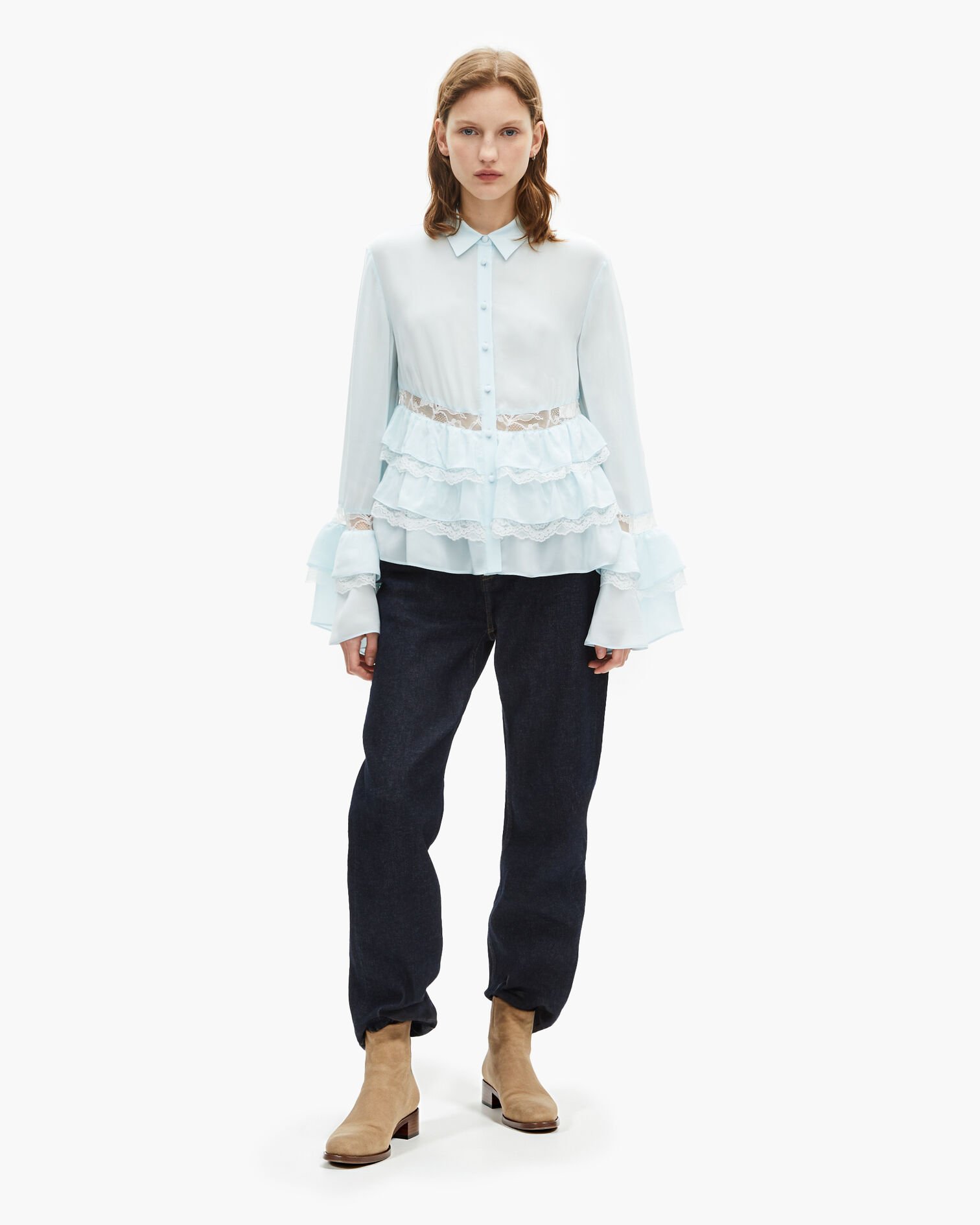Light blue lace and ruffled shirt, BABY BLUE, hi-res image number null