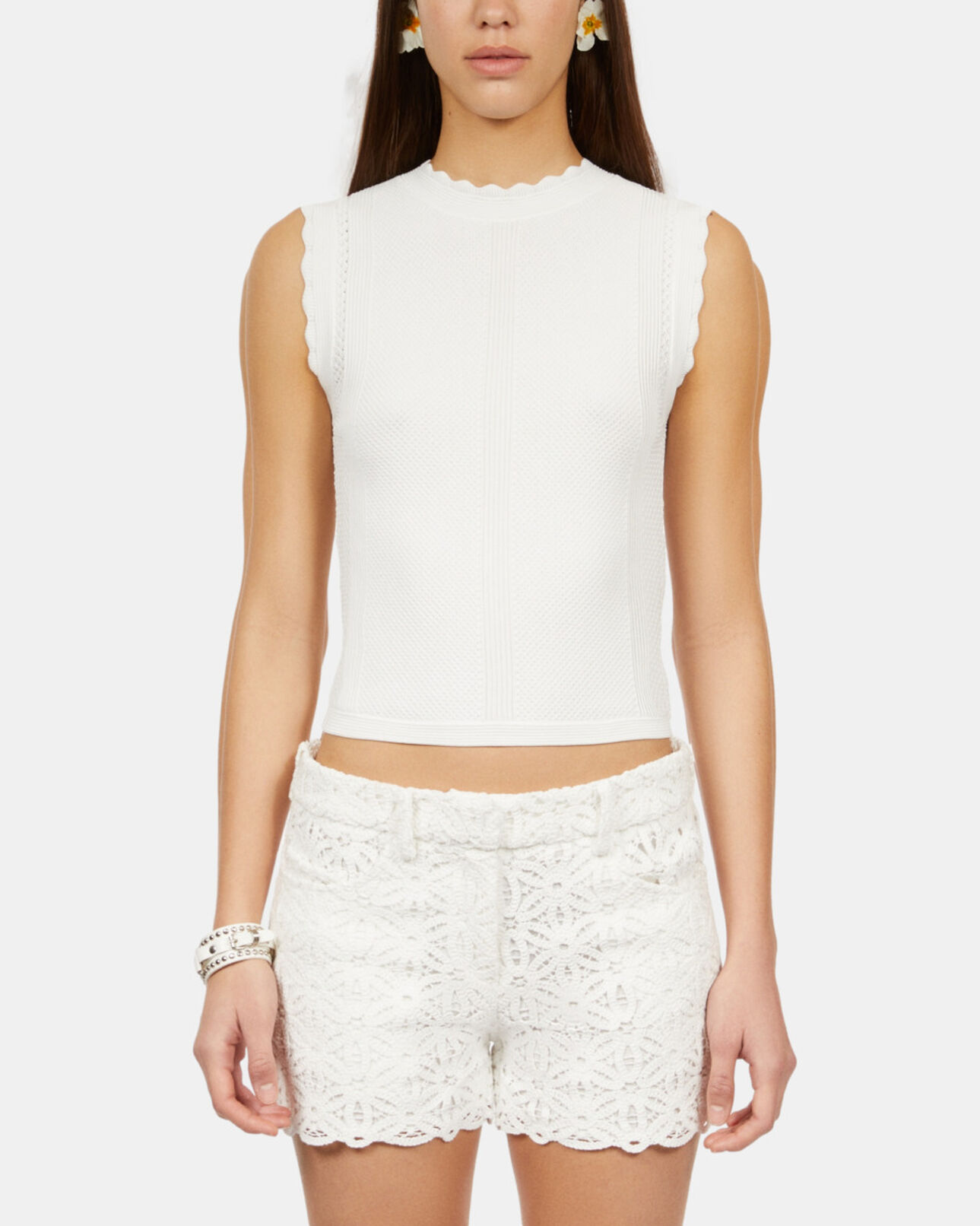The Kooples WOMEN WHITE white openwork knit top