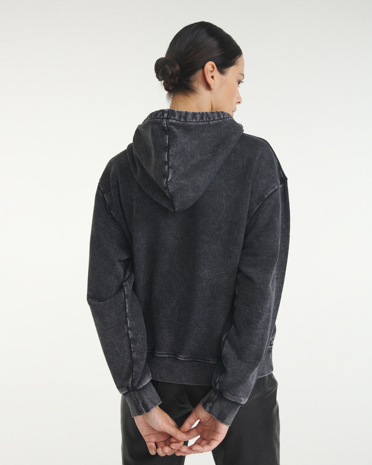 The Kooples WOMEN BLACK WASHED faded hoodie with contrasting logo