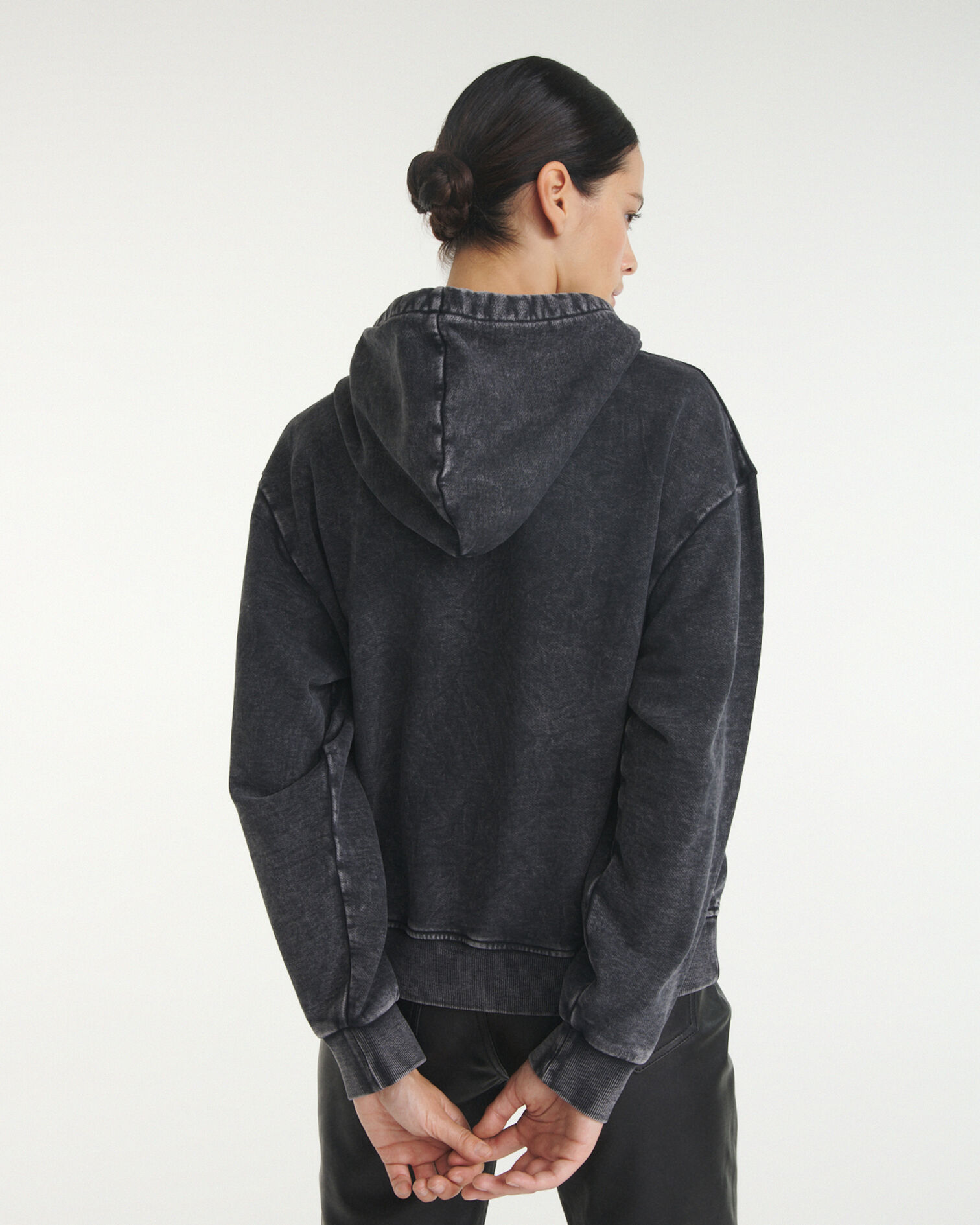 Faded hoodie with contrasting logo, BLACK WASHED, hi-res image number null