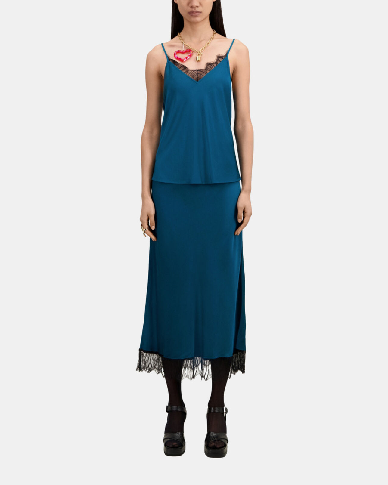 The Kooples FEMME MEDIUM BLUE caraco bleu avec détails en dentelle
