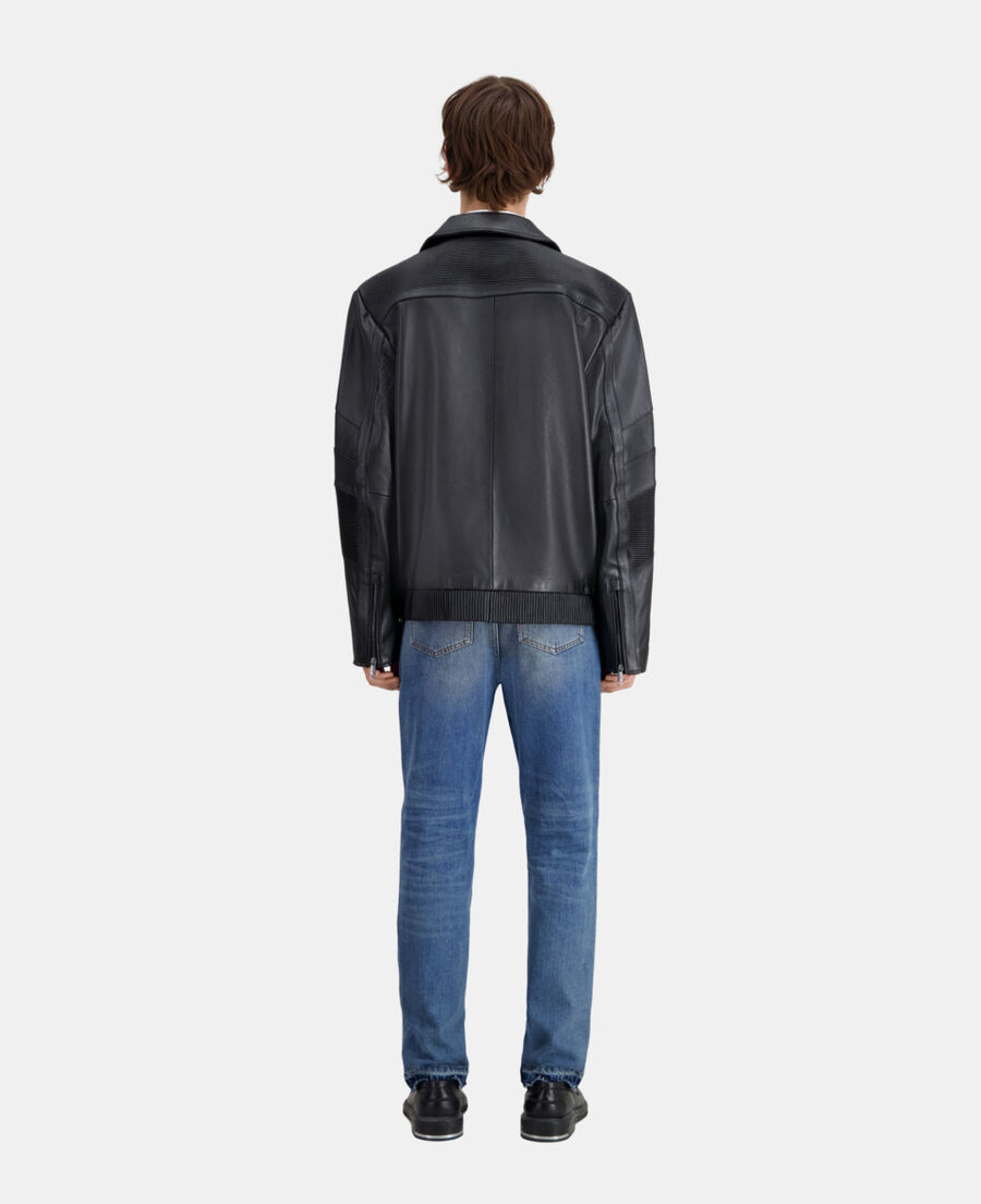 The Kooples HOMME BLACK blouson biker en cuir noir
