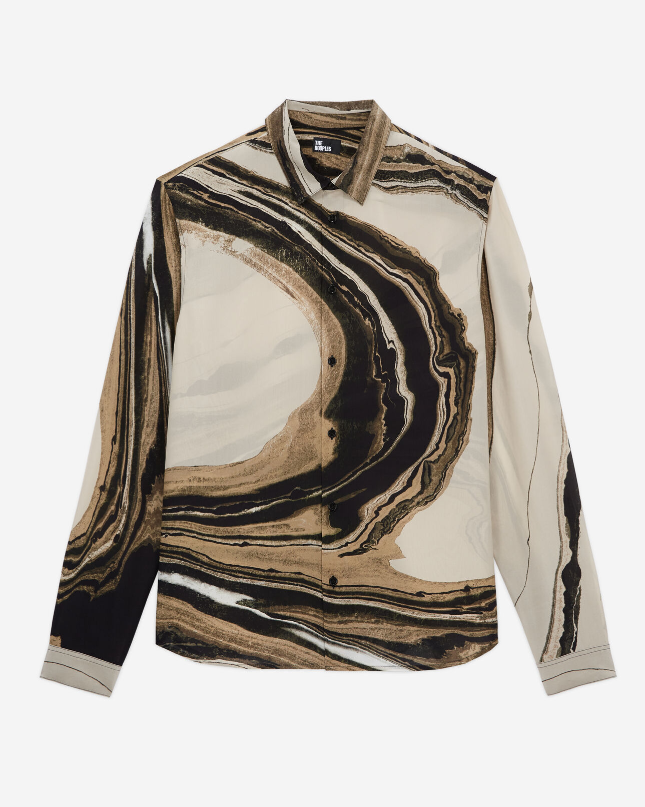 The Kooples MEN BEIGE-BROWN printed silk shirt