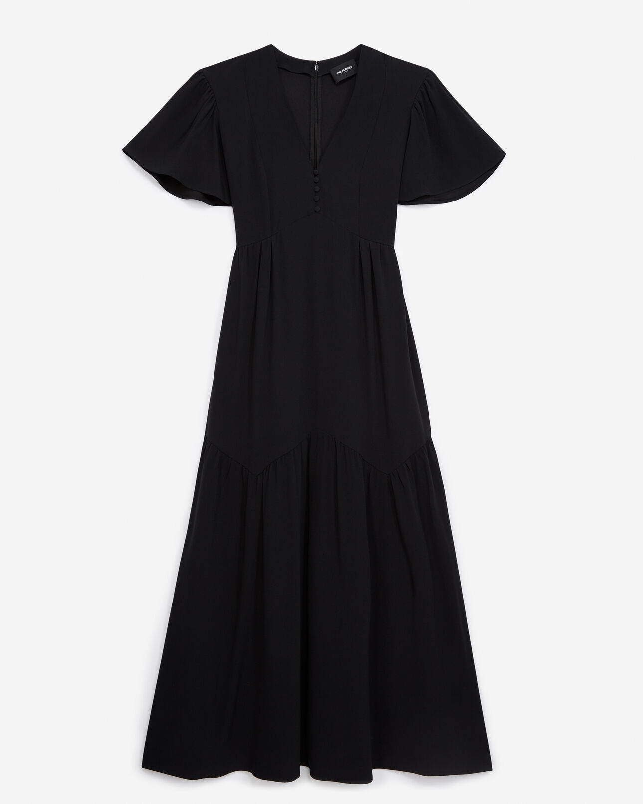 The Kooples WOMEN BLACK long black dress in crepe with ruffles