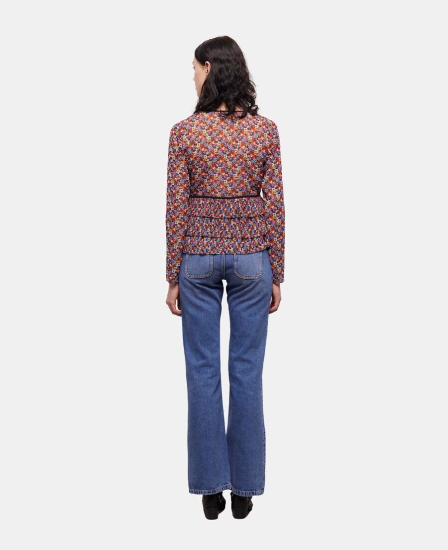top multicolore à volants plissés