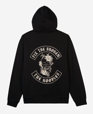 The Kooples MEN BLACK black hoodie with flower skull serigraphy