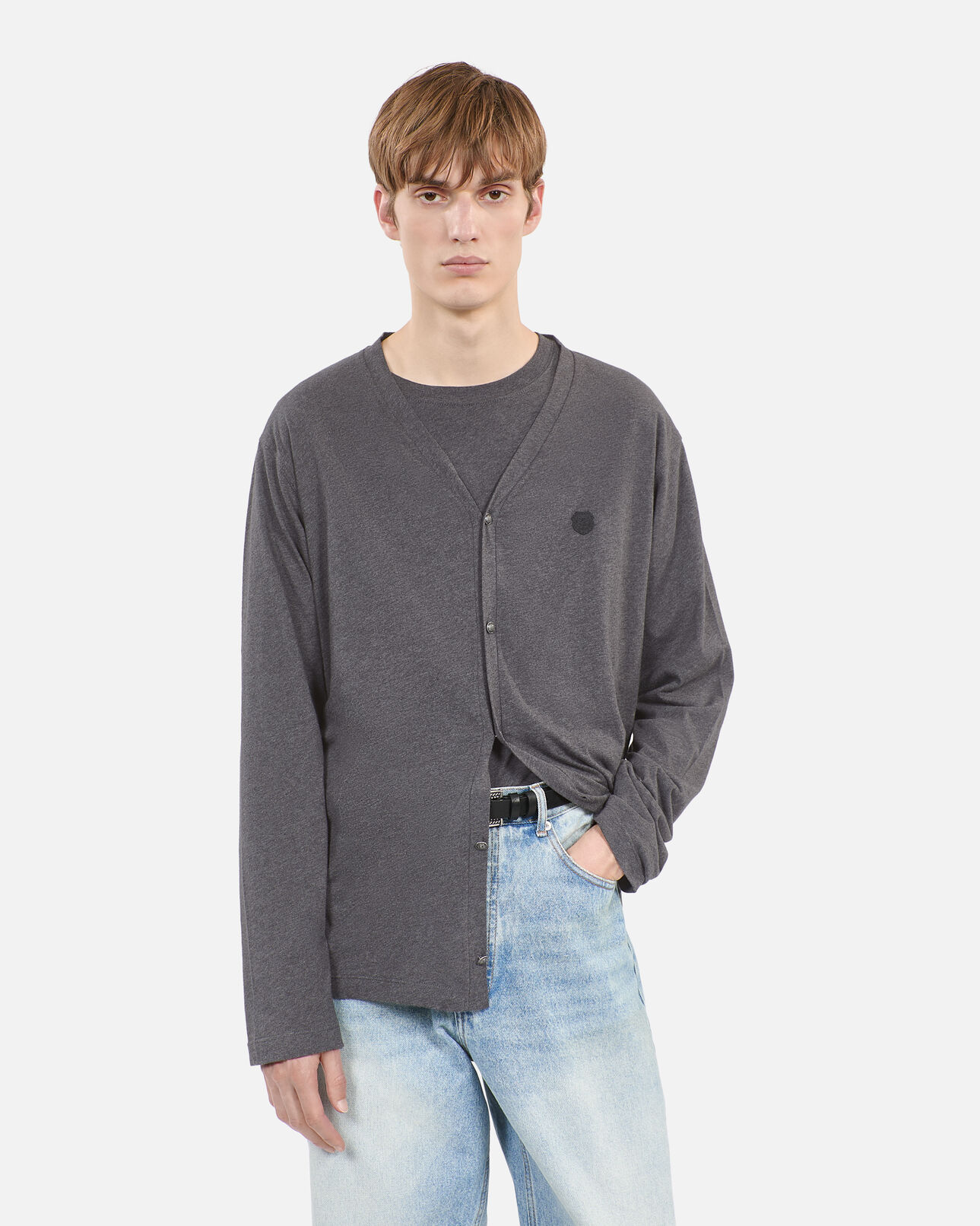 The Kooples MEN ANTHRACITE MELANGE grey cotton cardigan