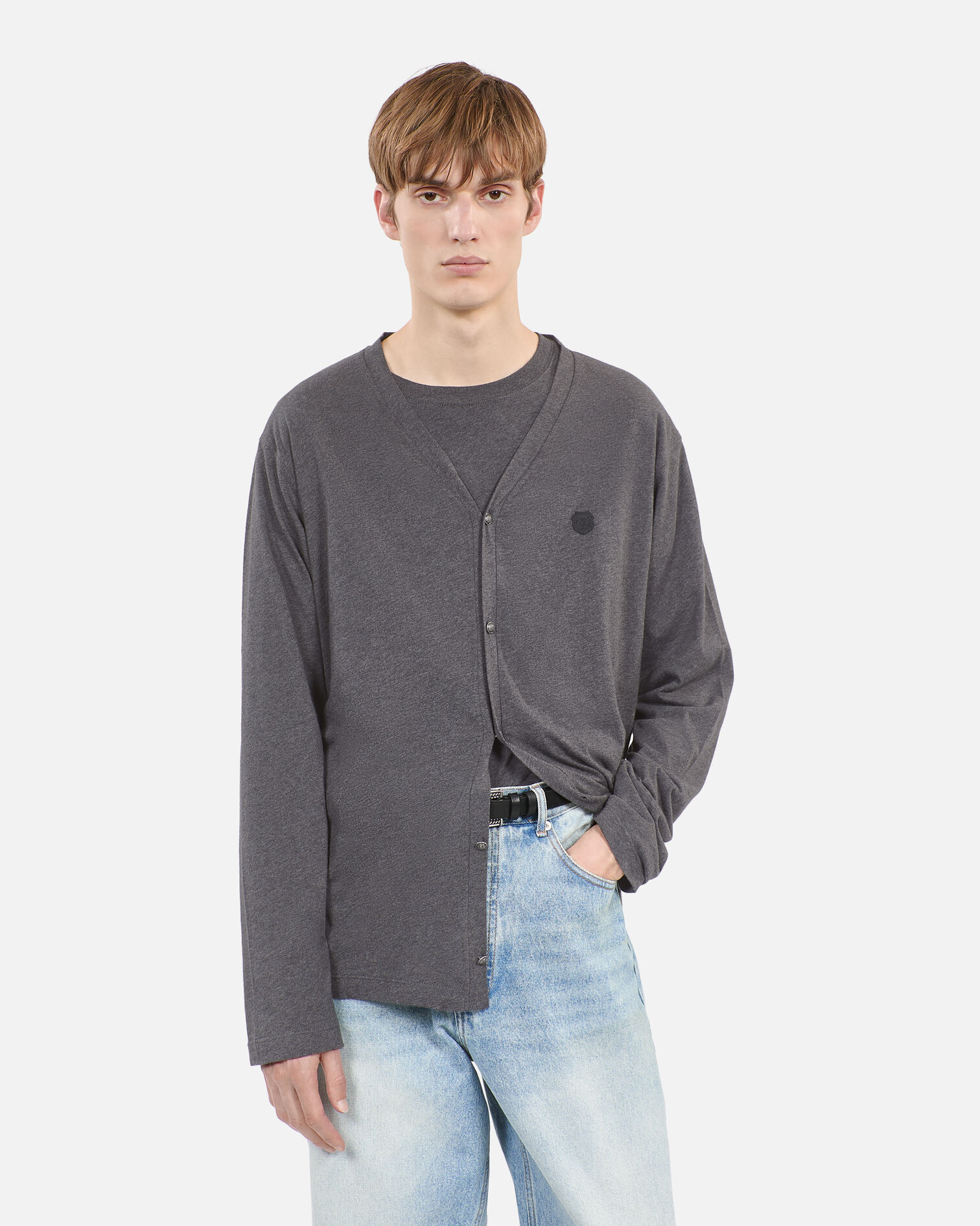 Grey cotton cardigan, ANTHRACITE MELANGE, hi-res image number null