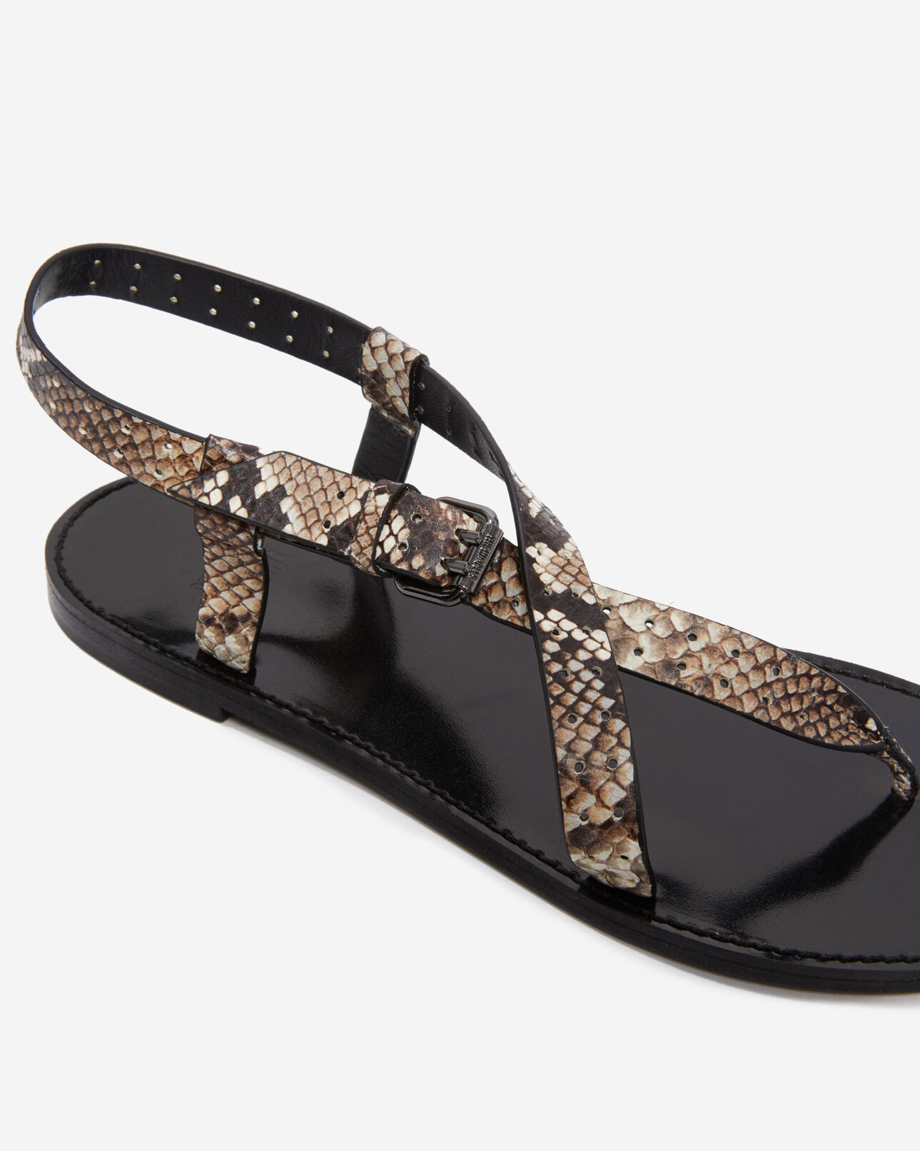 The Kooples WOMEN BEIGE-BROWN snakeskin-effect flat leather sandals