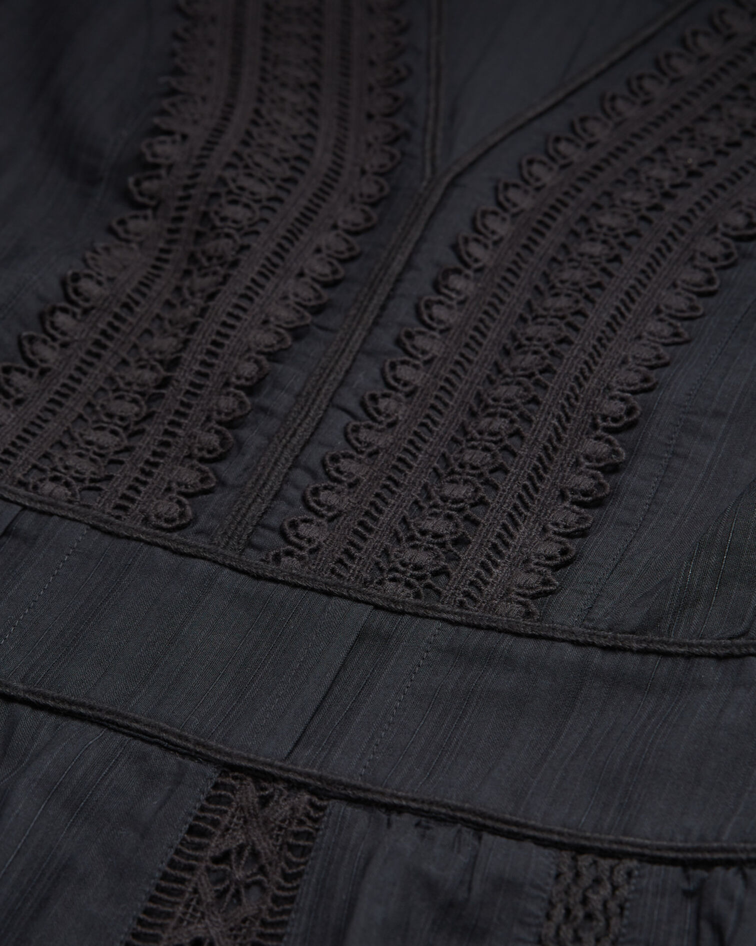 Robe brodée noire courte détail gallon, BLACK, hi-res image number null