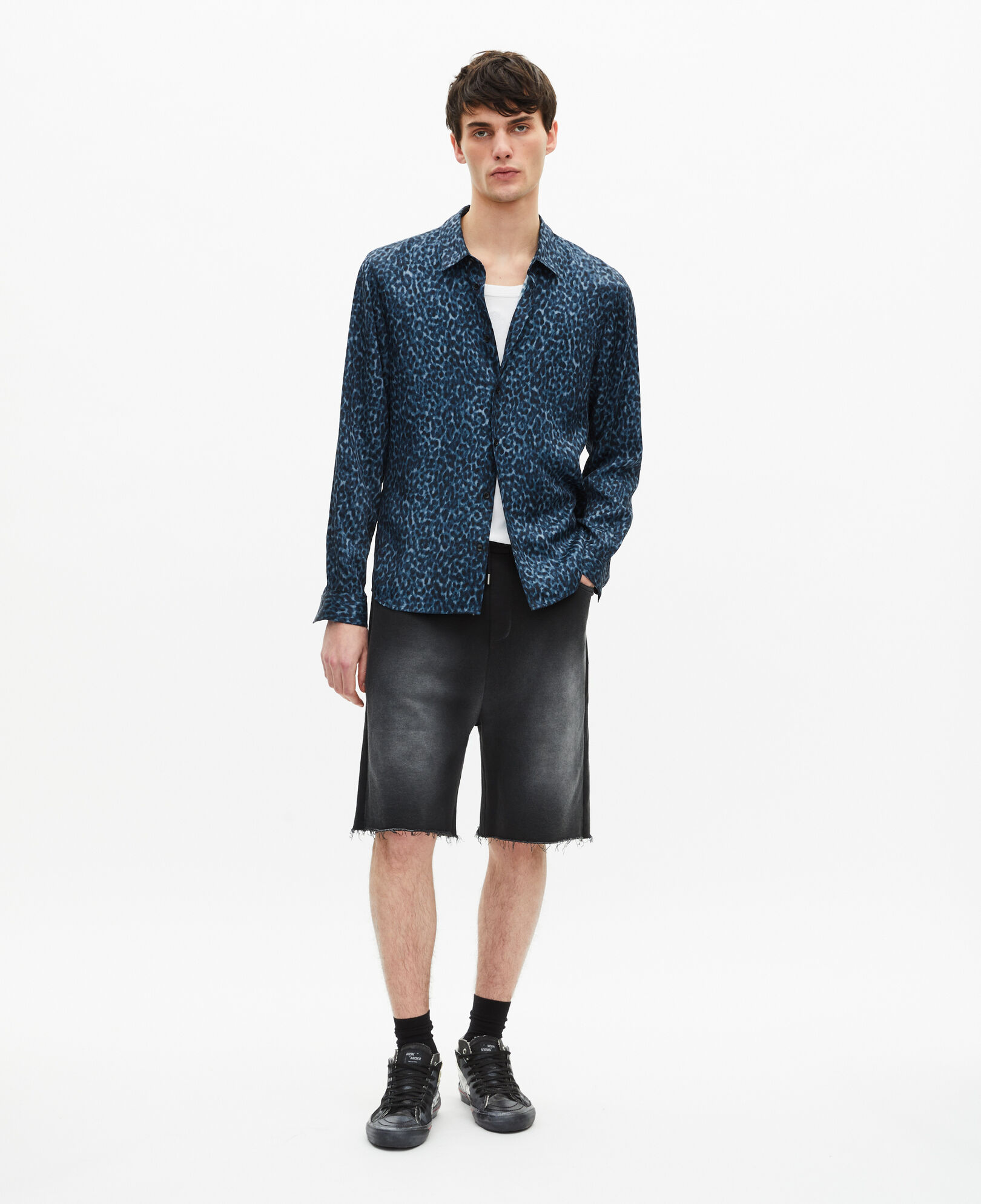 The Kooples MEN BLUE leopard print silk blend shirt