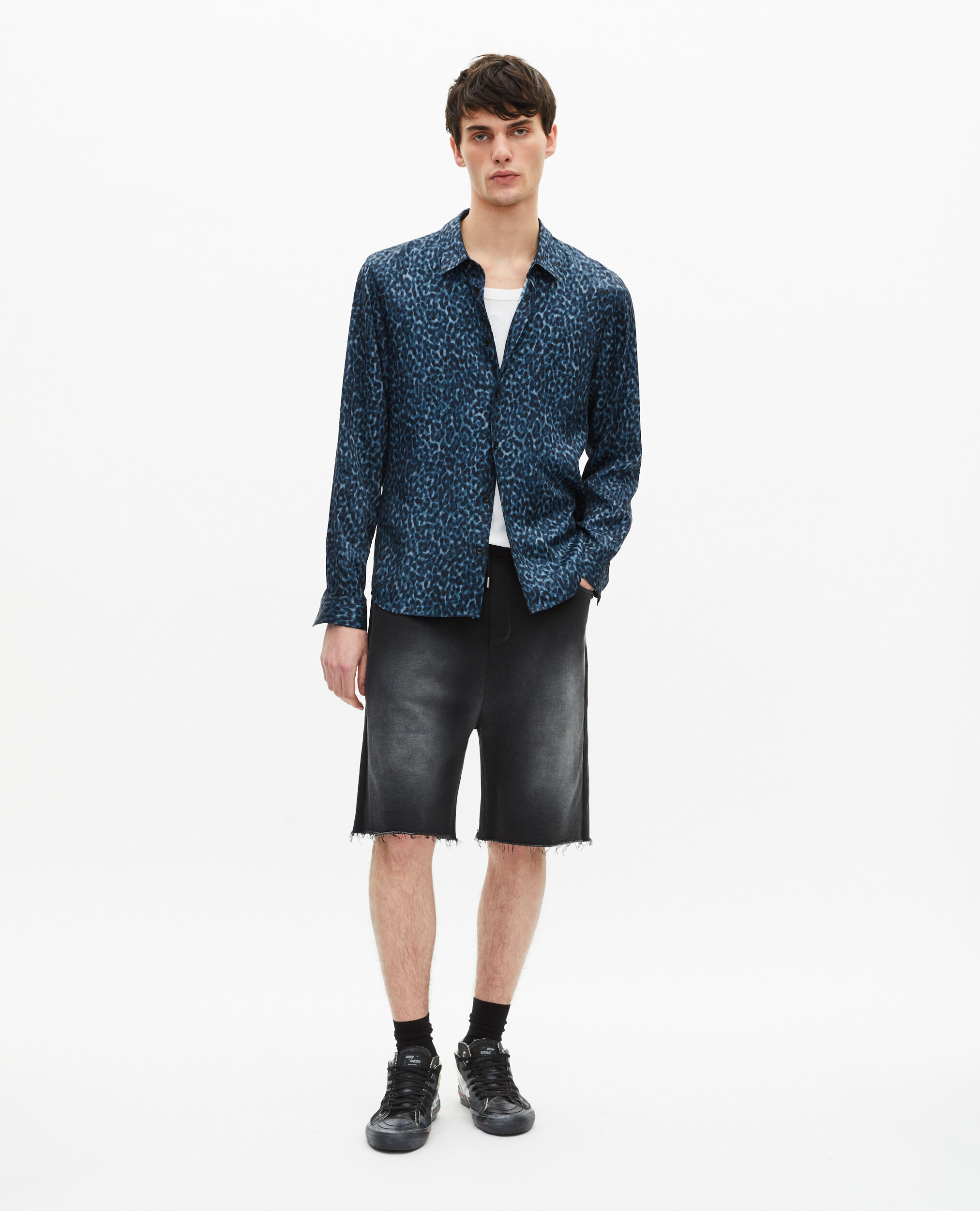 Leopard print silk blend shirt, BLUE, hi-res image number null