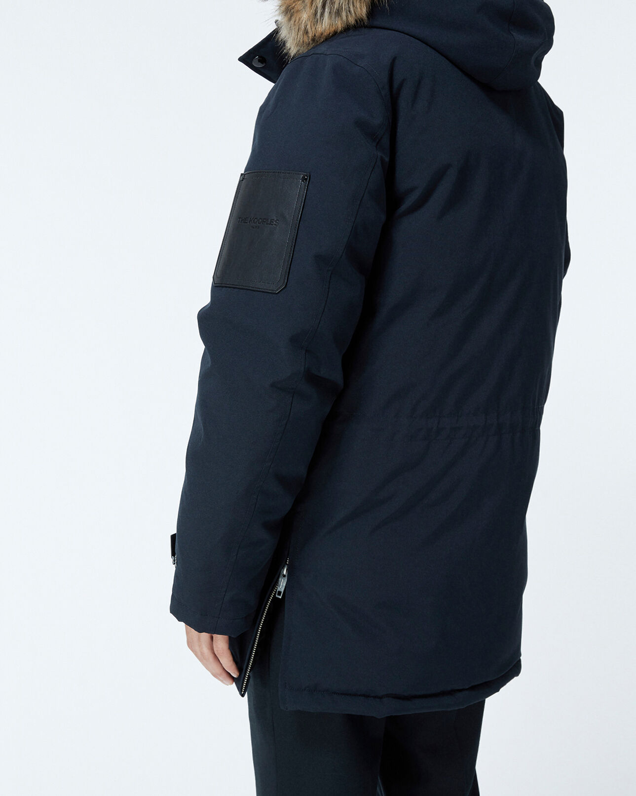 The Kooples HOMME DARK NAVY parka bleu marine longue à détail cuir